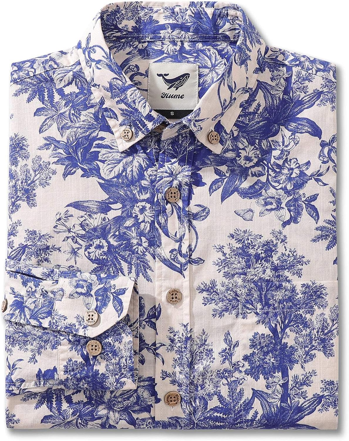 Men's Hawaiian Shirt Rural Scenery Print Cotton Button-Down Long Sleeve Aloha Shirt
