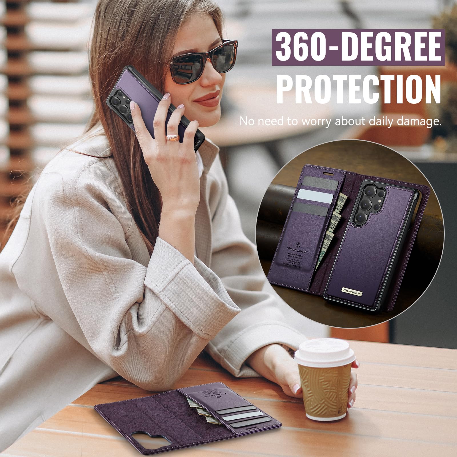 Funda tipo cartera para Samsung Galaxy S25 Ultra compatible con Magsafe, 2 en 1, de piel sintética, con bloqueo RFID, tarjetero, a prueba de golpes, magnética, desmontable, para Galaxy S25