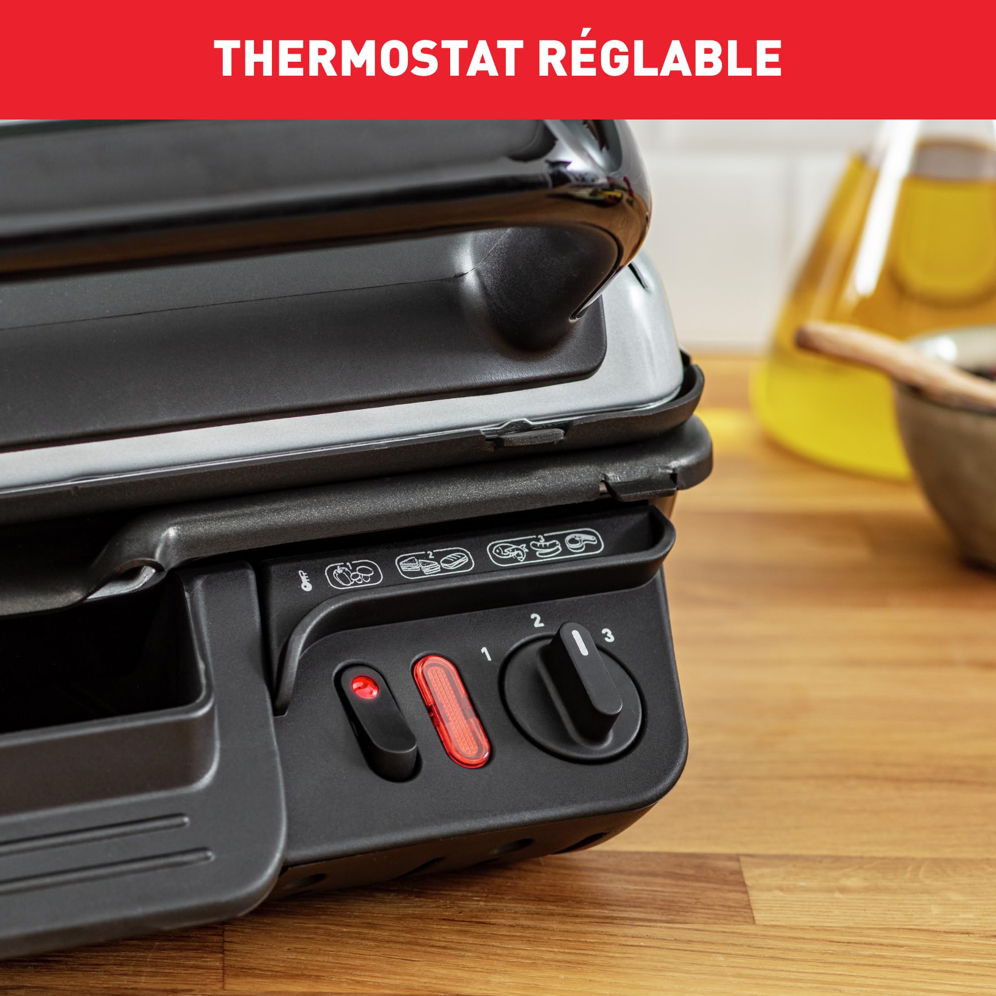Tefal GC305012 Ultra Compact Grill électrique, Position barbecue, 2000 W, Cuisson saine, Plaques antiadhésives compatibles lave-vaisselle, Bac de récupération des jus, Noir, Métallique, Titane