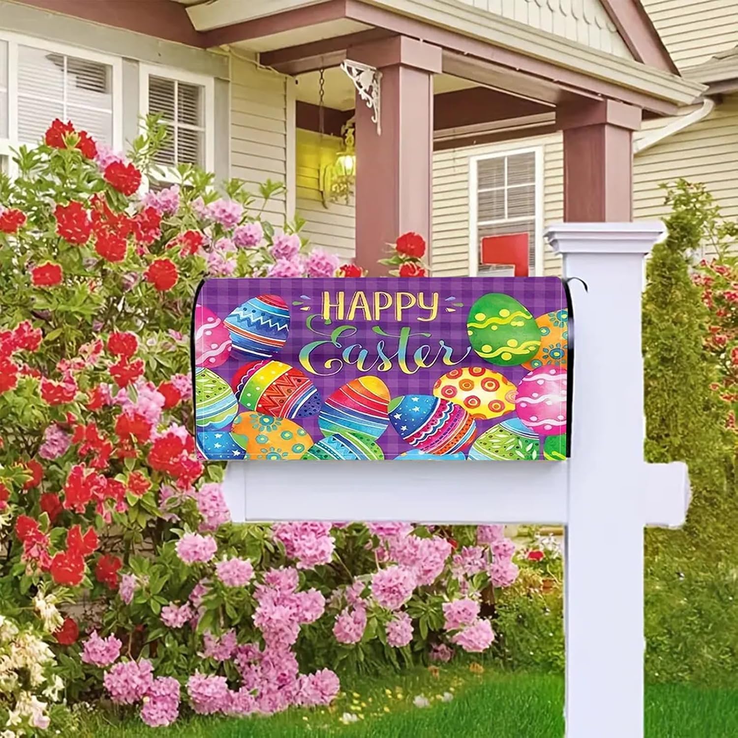 Easter Mailbox Covers Magnetic Standard Size Spring Easter Eggs Mailbox Cover Holiday Decorations Mailbox Wrap Post Letter Box Cover Decor for Home Outdoor Garden(18"*21")