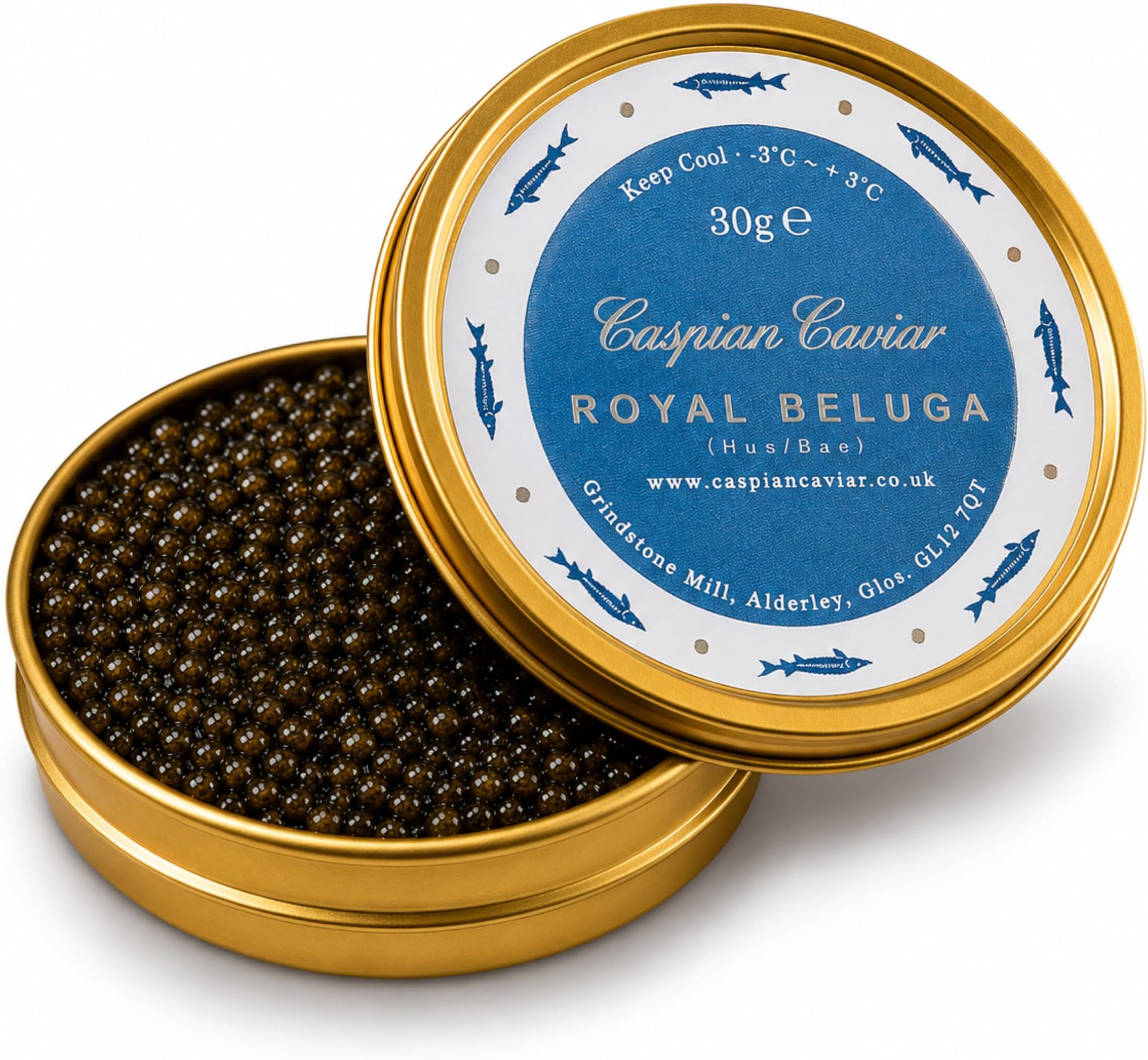 Caspian Caviar Royal Beluga Hybrid Caviar 30g | Premium & Luxury Sturgeon caviar | Malossol Caviar with Large Dark Grey Pearls | Rich, Buttery & Creamy Flavour | Perfectly Farmed in Italy