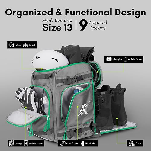 Miniatura 6 de Extremus 70L Ski Boot Bag, Waterproof Snowboard Boot Bag, Travel Backpack for Ski & Snowboard Boots, Ski Helmet, Goggles, Gloves, Skis, Snowboard &