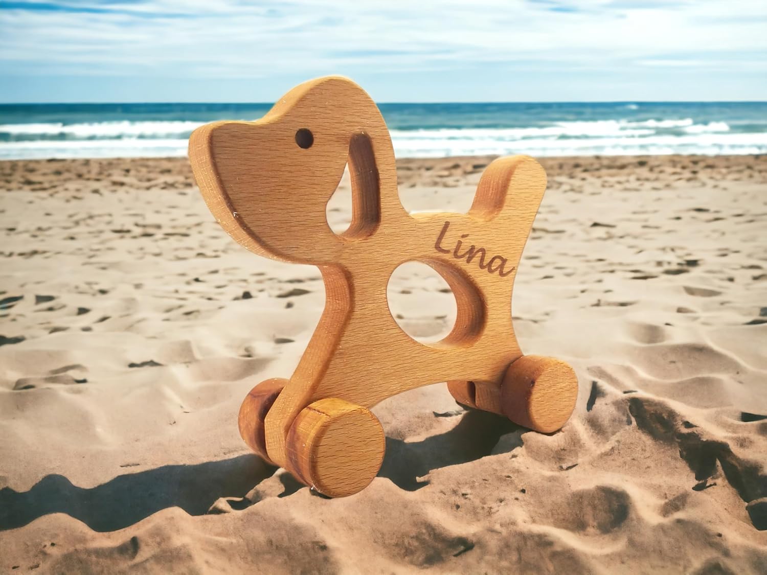 Personalised Wooden Toy Dog Baby Push Car, Customized Wood Toy Dog On Wheels For Infant Boys, Pull Puppy Toy For Toddler - Push Car For Baby, Baby Boy Wooden Dog Toys Gift for Birthday, Pull Puppy Toy