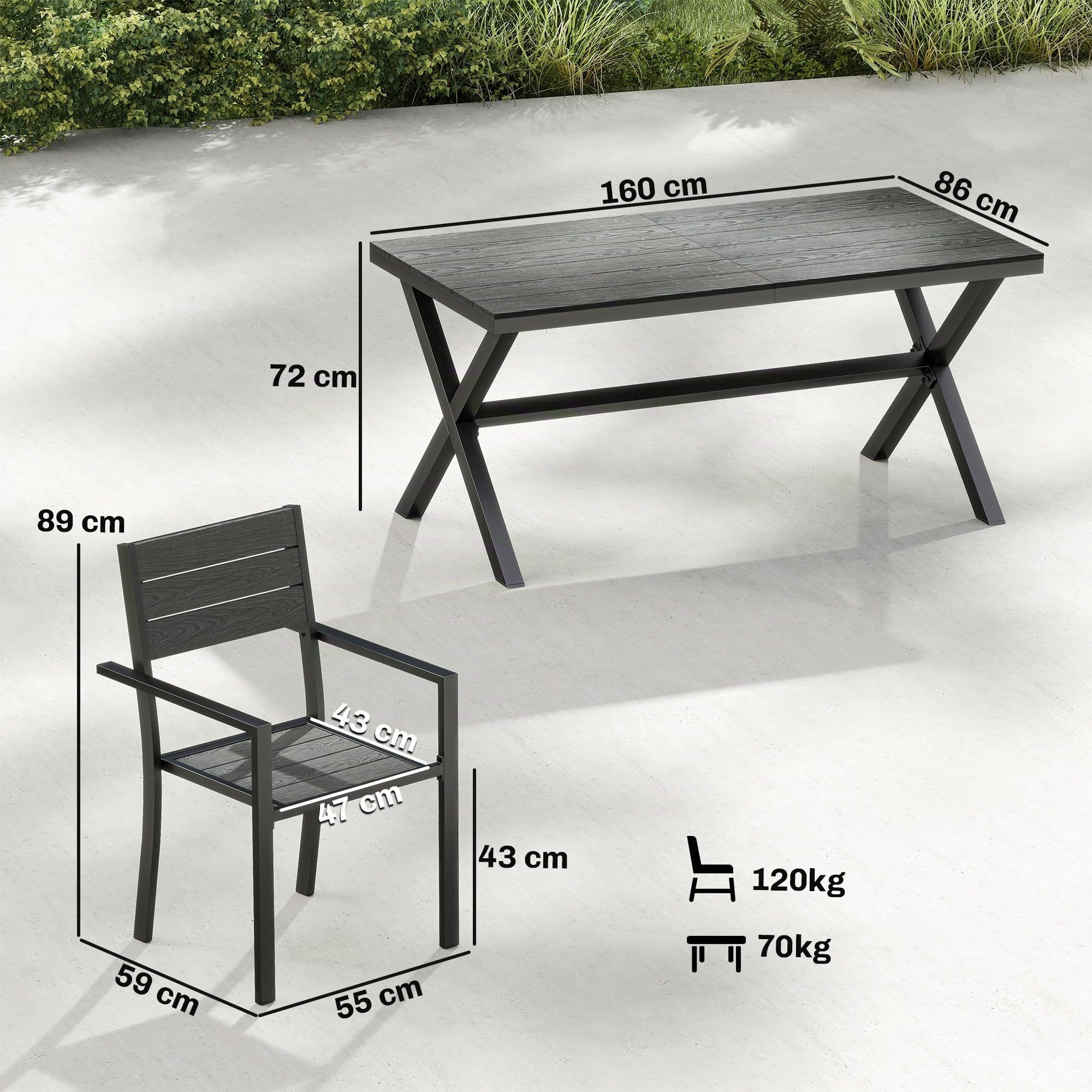 Outsunny Salon de Jardin 7 Pièces, Table et Chaises Aluminium pour 6, Gris