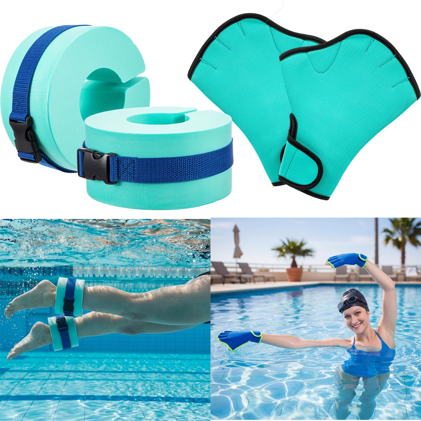 Juego de aeróbicos acuáticos WinnerWhy con mancuernas de piscina y guantes 8