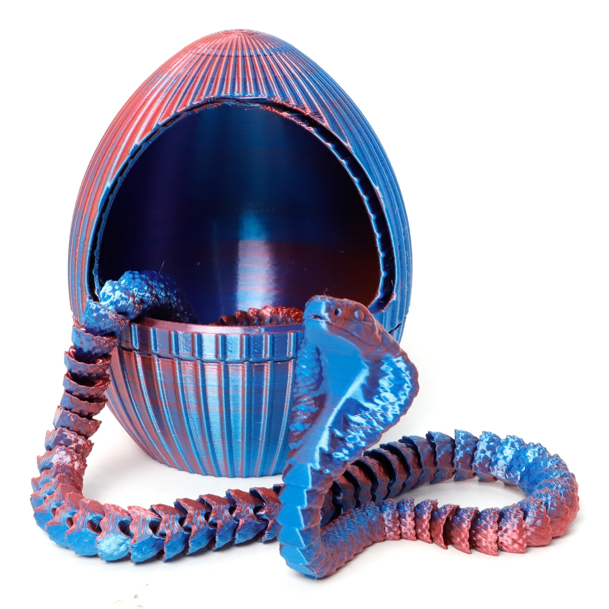 3D Printed Egg with Snake Inside - 24inch Flexible Snake, Cute Rotary Animal Egg, 3D Printed Gift, Figure Decoration, ADHD(Red Mix Blue)