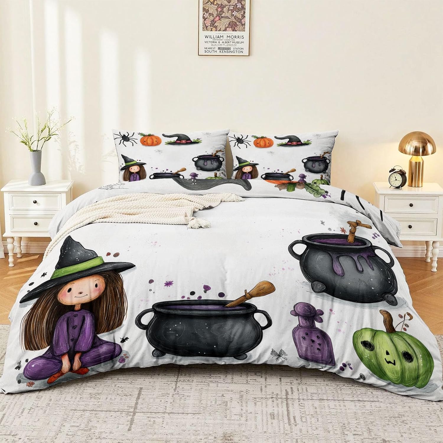 Double-Sided Printed Bedding with Watercolor Girl Cartoon - Ultra-Soft Microfiber Duvet Cover Set Single Durable Zipper Closure, Comfortable Quilt Cover for Bedroom Décor White