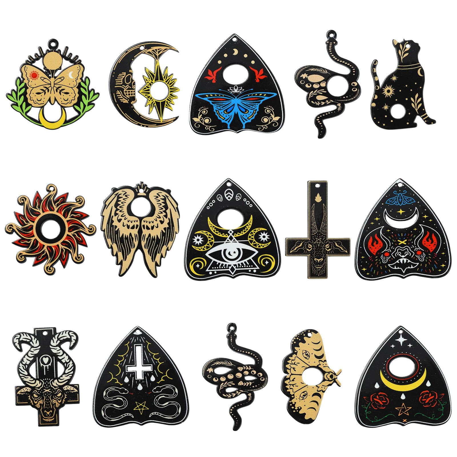 UR URLIFEHALL 30 Pcs 15 Styles Gothic Acrylic Charms Tarot Heart Snake Cross Charms for Bracelet Necklace Jewellery Making Divination Crafts