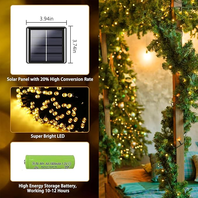 Cordón Solar LED 480 Luces 170ft 2 Paquetes Albelt Blanco Cálido miniatura 3
