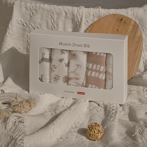 Miniatura 8 de Baberos de muselina unisex para niños y niñas, paquete de 10 baberos de algodón suave para babeo de dentición, regalo esencial de ducha (10, marrón)