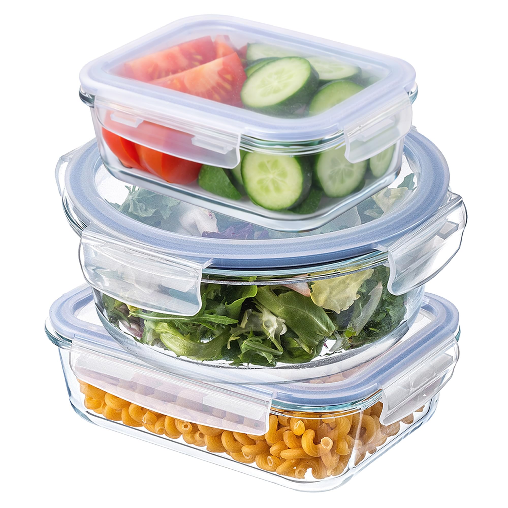 KADAX Glasbehälter Set mit Deckel, 3 Größen 370/1300/1520 ml, luftdichte Frischhaltedosen aus Glas, Vorratsdosen für Meal Prep, Aufbewahrungsboxen