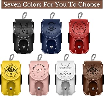 Personalised Leather Golf Ball & Tee Holder with Belt Clip – Custom Golf Ball Pouch for 2 Balls – Premium Golf Accessories Gift for Golfers