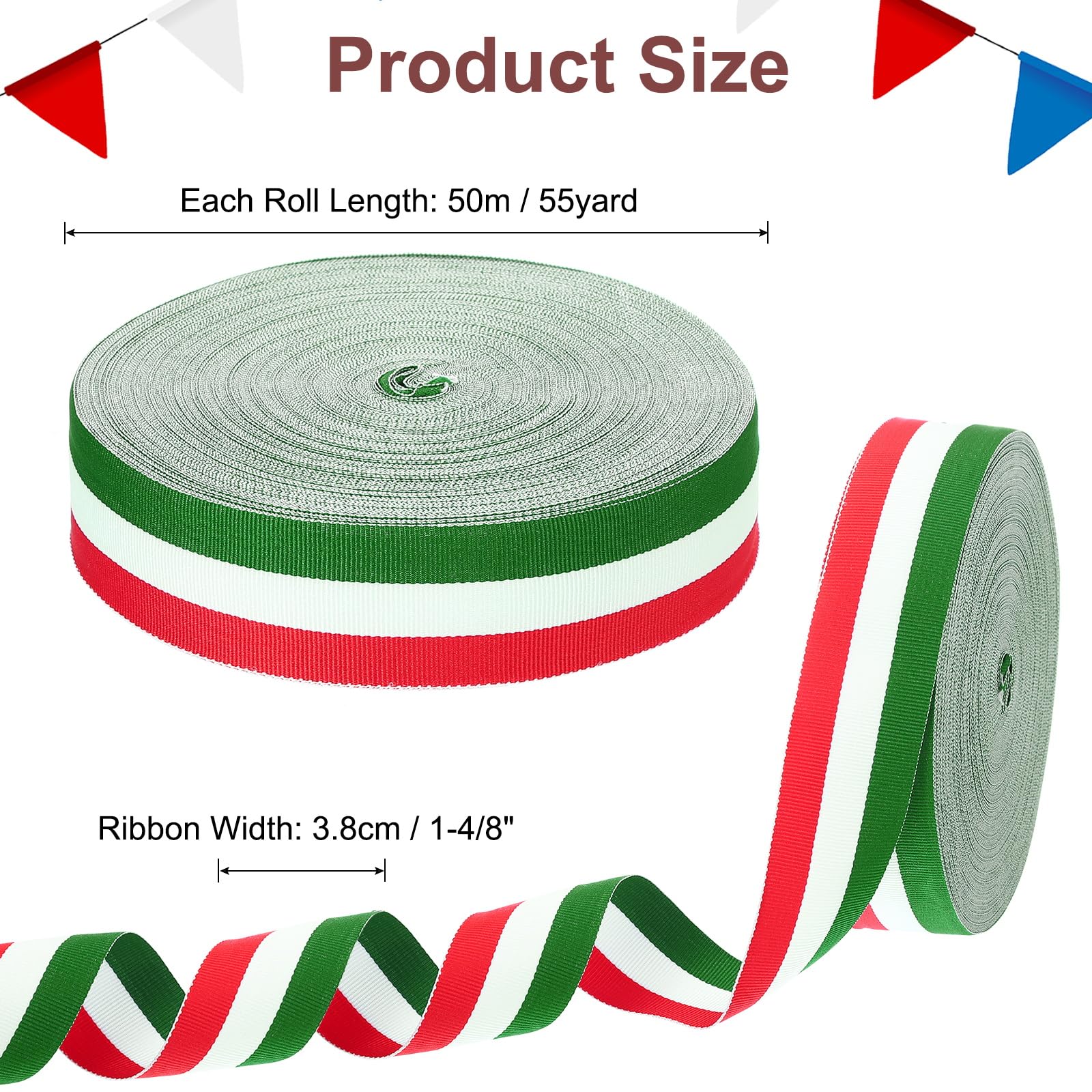 PATIKIL 1-4/8" Red White Green Striped Grosgrain Ribbon - Image 2
