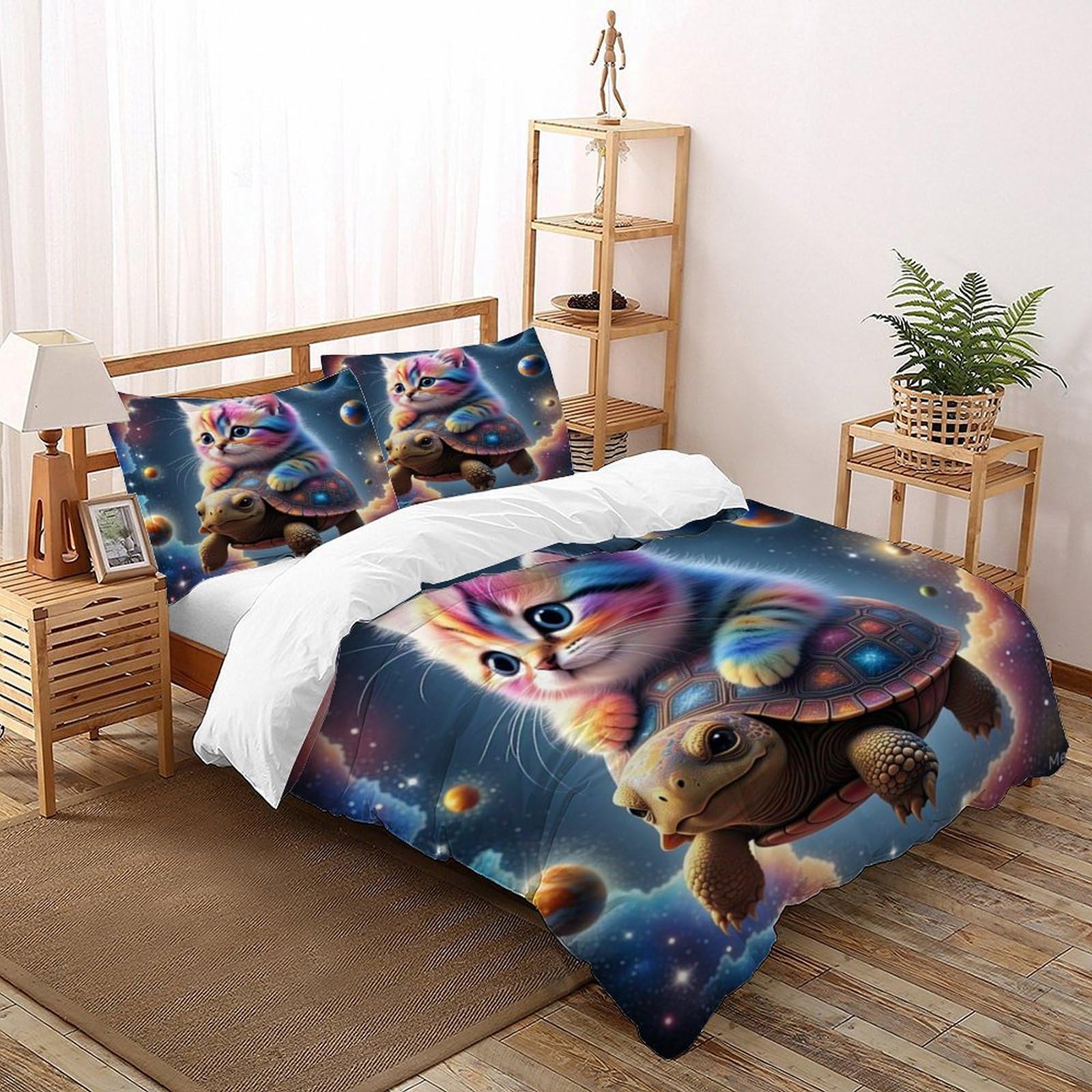 Housse de couette tortue anti-plis lit double adulte et enfant