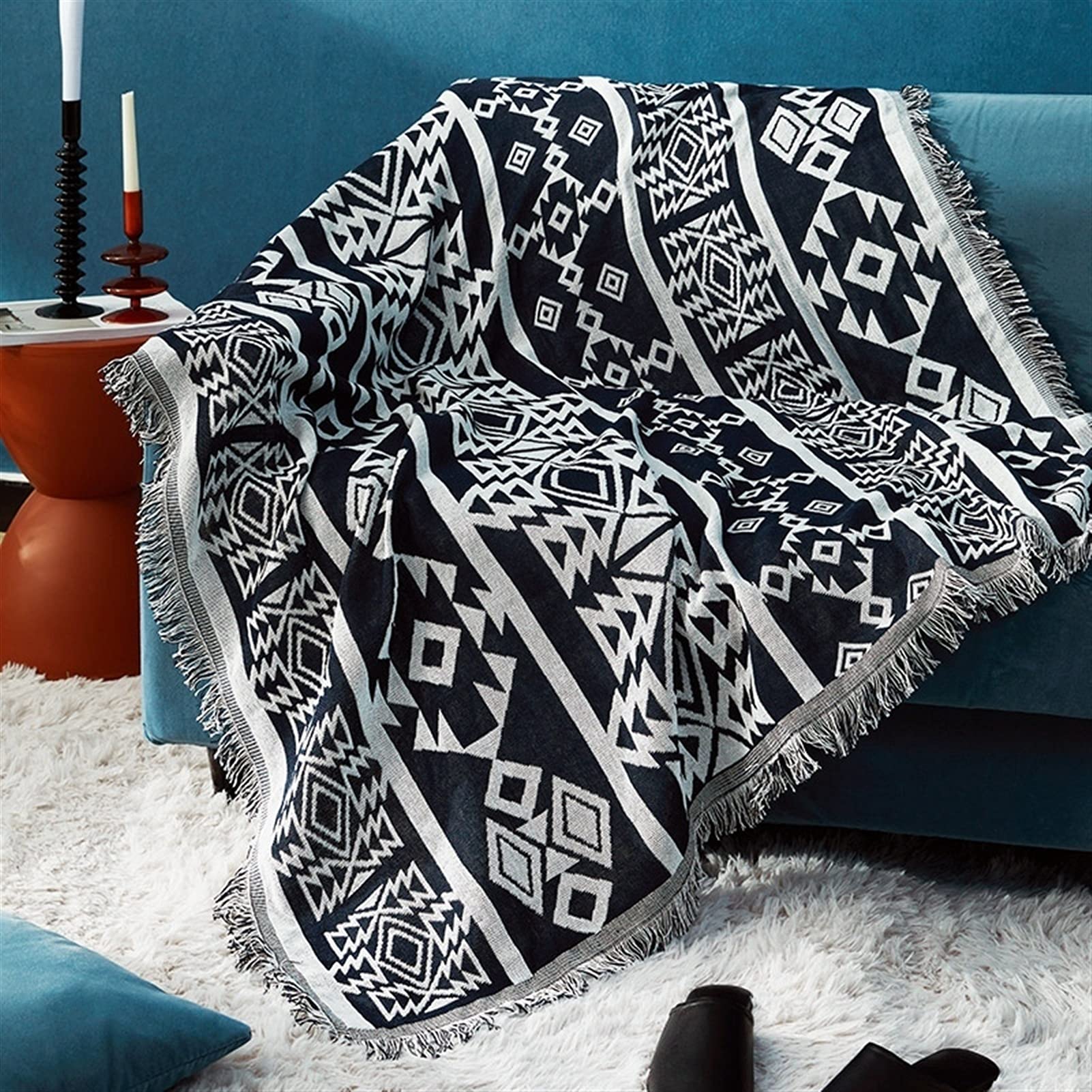 Couverture canapée plaid bohème 180x180cm idéal pour vos pique-niques