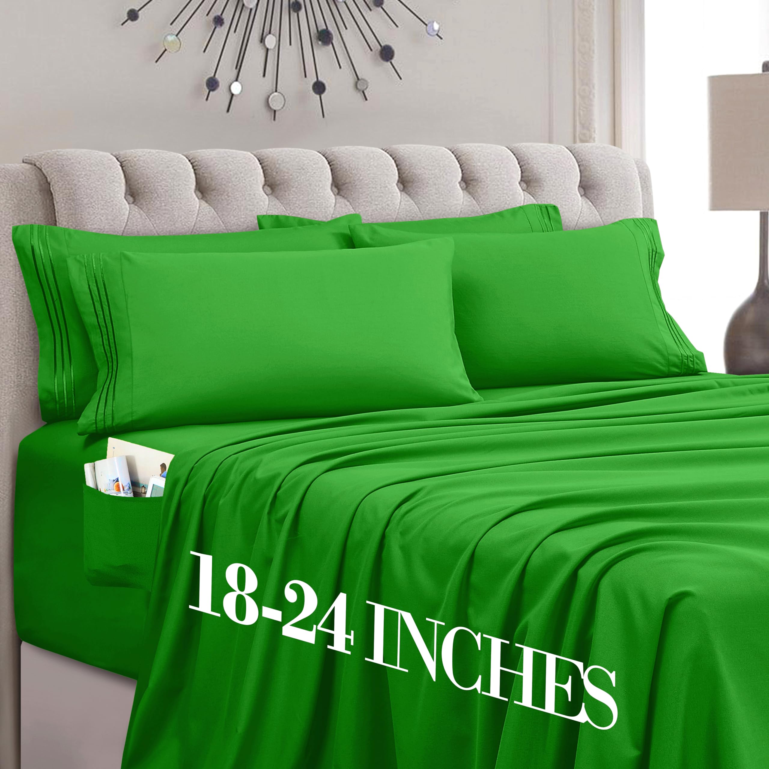 Mocassi Luxury 4-Piece Sheet Set, Ultra Soft 1800 Premium Hotel Quality Microfiber Sheet Set, Fits Mattresses Up to 18 to 24 Inches Extra Deep Pocket- Breathable and Secure Fit, Twin XL, Emerald Green
