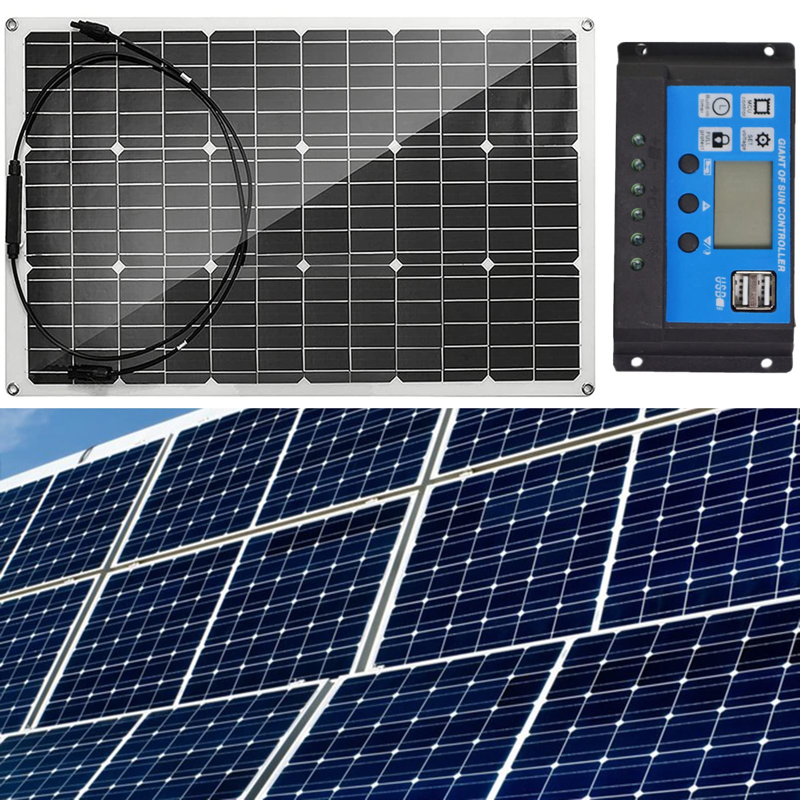 Przenośny panel słoneczny o mocy 80 W i napięciu 20 V, zestaw startowy do panelu słonecznego, ładowarka słoneczna do łodzi Samochód RV Motocykl Marine Automotive