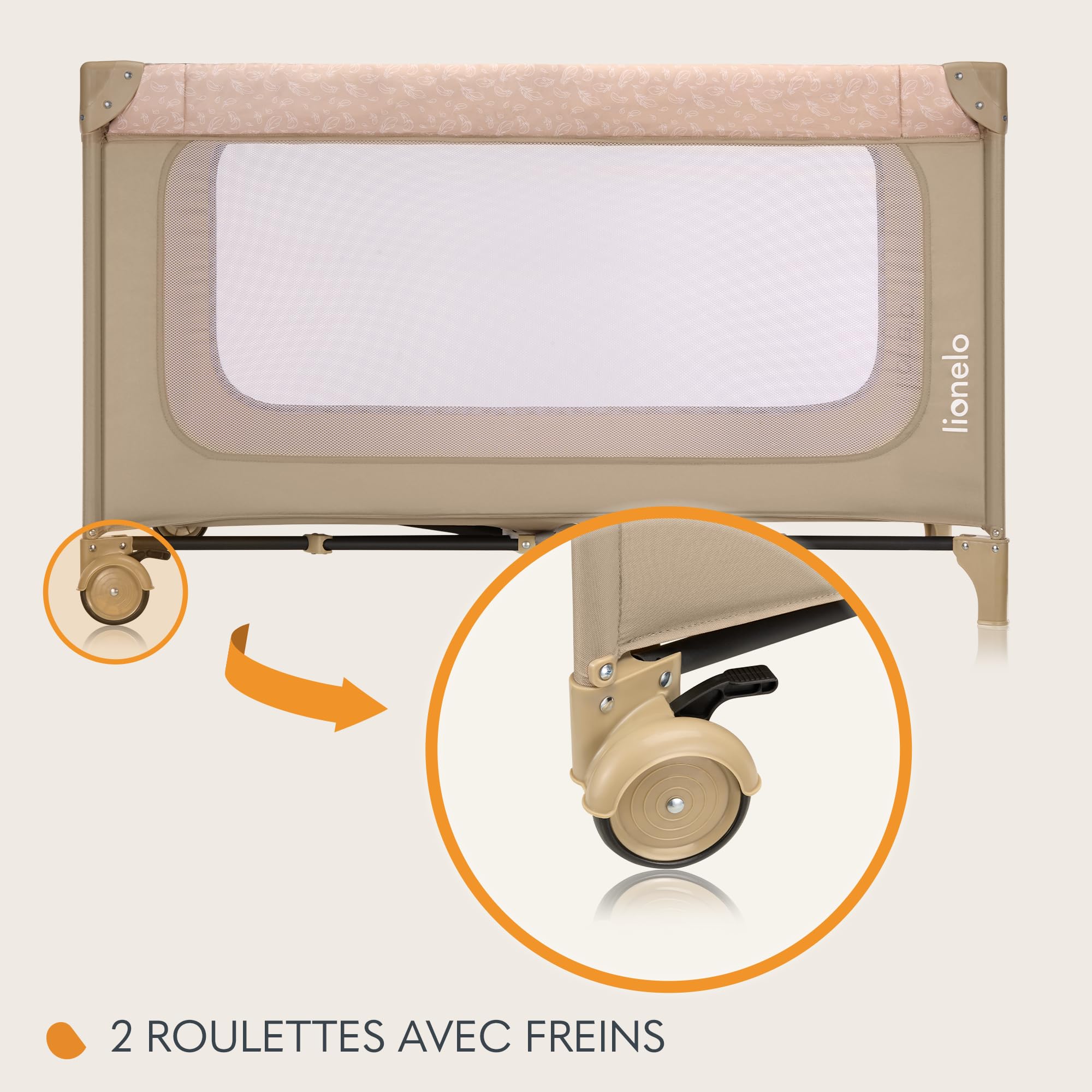 lionelo Jasmin Easy FoldLit de Voyage pour Enfants jusqu'à 15 kg de 0 à 36 Mois Matelas Mousse T25, 2 hauteurs, Facile à Plier Easy Fold, Accès latéral, roulettes
