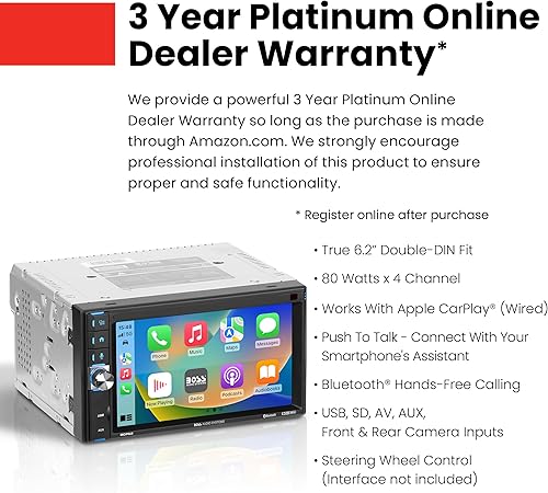 Miniatura 3 de BOSS Audio Systems BCP62 Sistema estéreo de audio para automóvil, con Apple CarPlay, doble Din de 6.2", pantalla táctil, audio Bluetooth y llamadas,