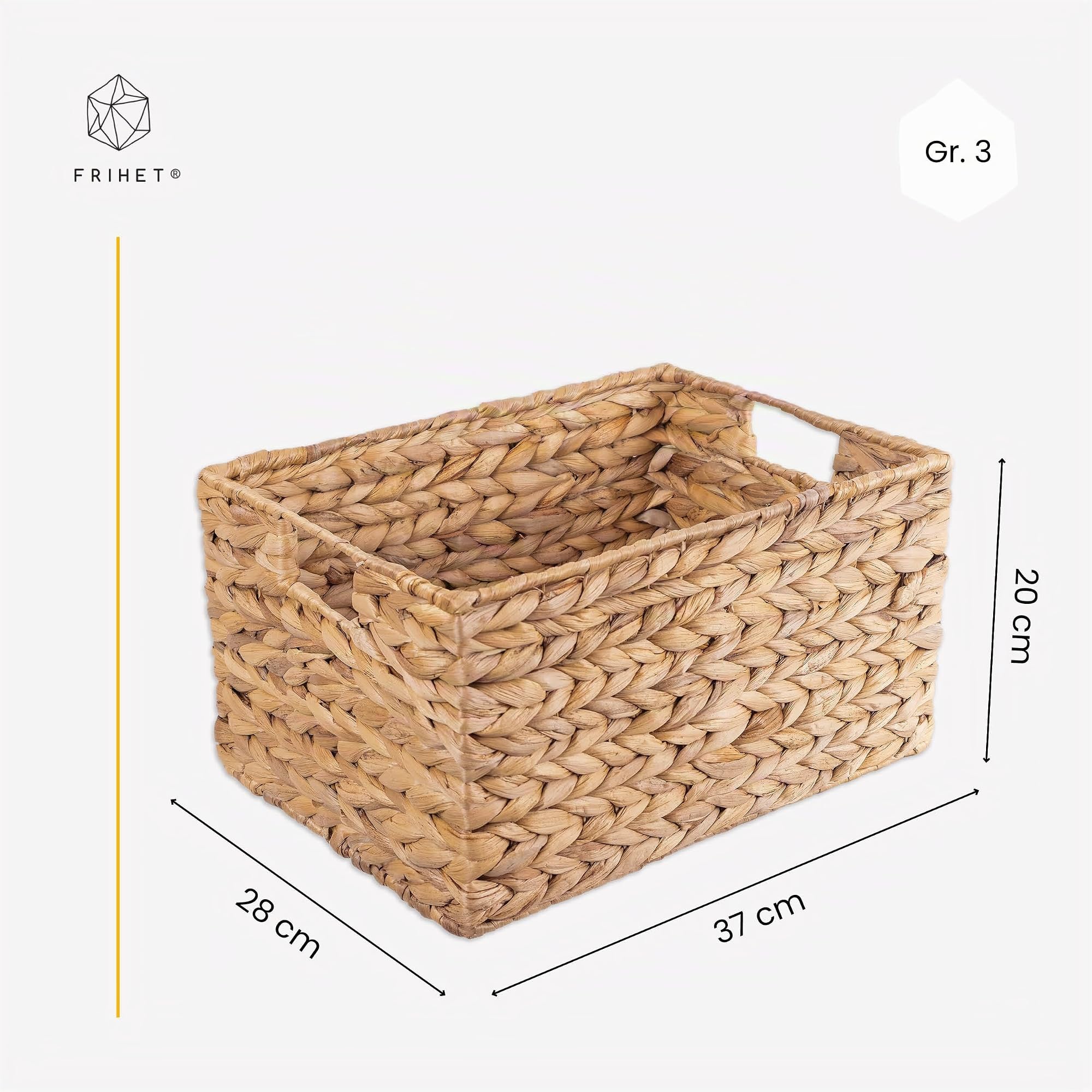FRIHET Aufbewahrungskorb geflochten aus Wasserhyazinthe rechteckig | Aufbewahrungsbox mit Griffen | Wäschekorb klein, Kleiderschrank Organizer uvm. | versch. Größen (3er Set, Gr. 3)
