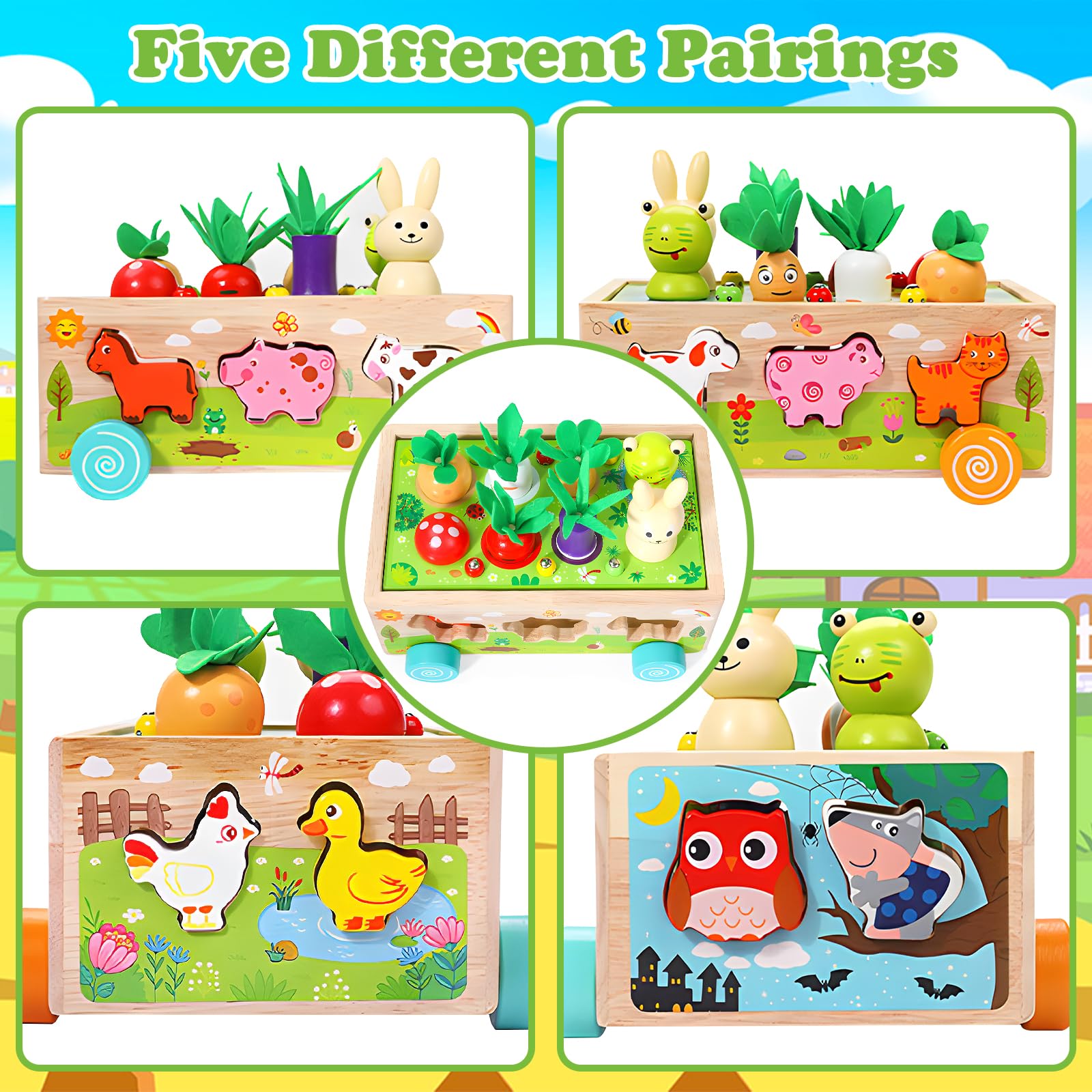 Juguetes Montessori 1 Años, 6 En 1 Juegos Educativos Madera, Juguete Bebés Safari De Caja Actividades De Motricidad Fina Con Juego De Pesca, Juegos Montessori 1 Año Regalo Ideal Para Niños De 1 2 3