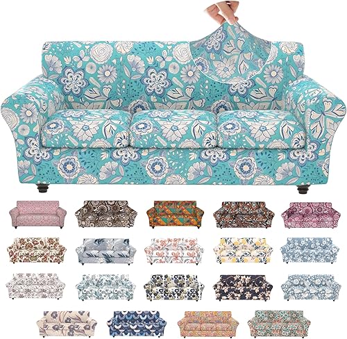 Miniatura 72 de Fundas elásticas para sofá, Fundas de sofá con estampado floral, 2 piezas de funda para sillón con funda de sección separada, Funda lavable para