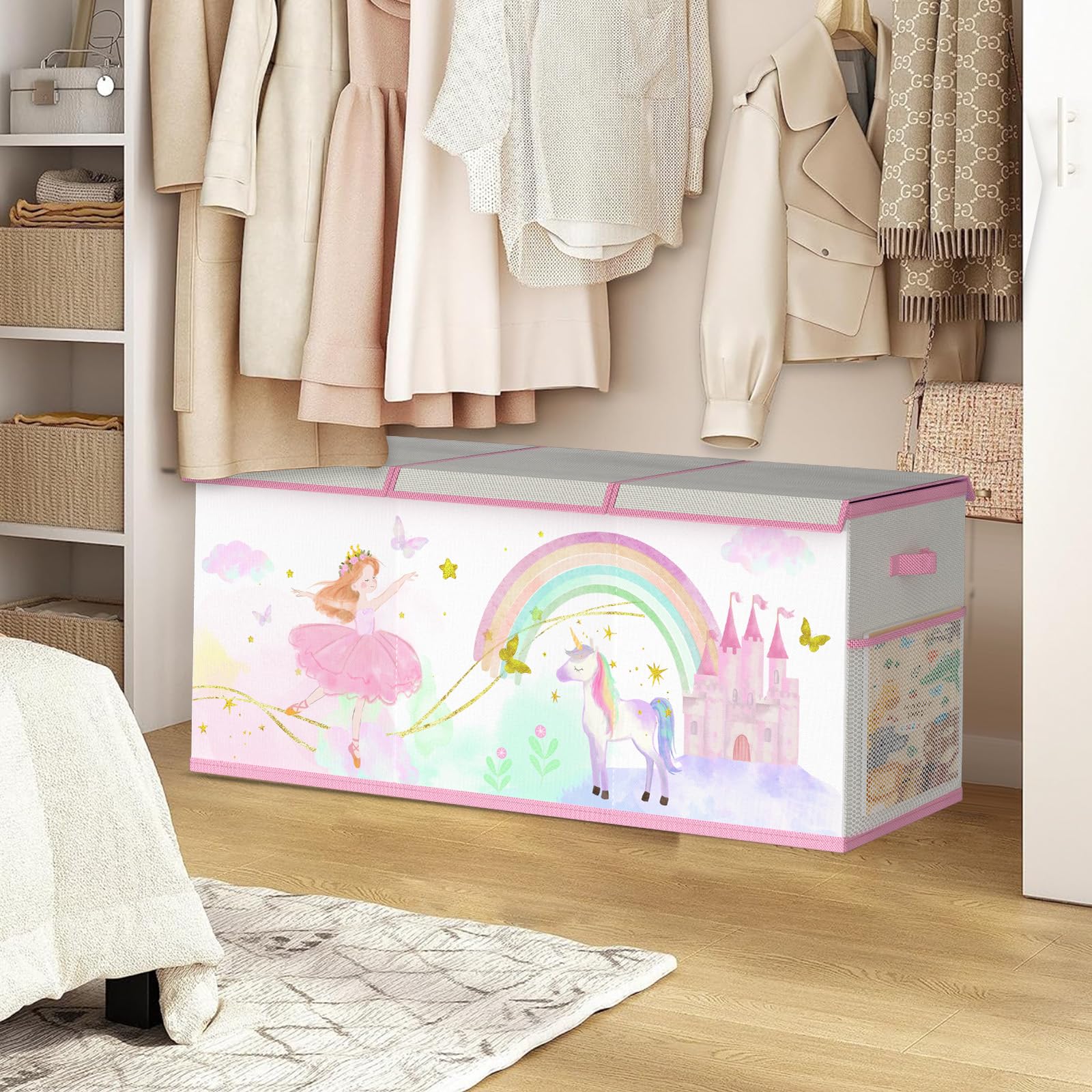 Caja de almacenamiento de juguetes extra grande para niñas y niños, organizador plegable de juguetes para niños, contenedor de juguetes con tapa para ropa, manta, guardería, sala de juegos, dormitorio