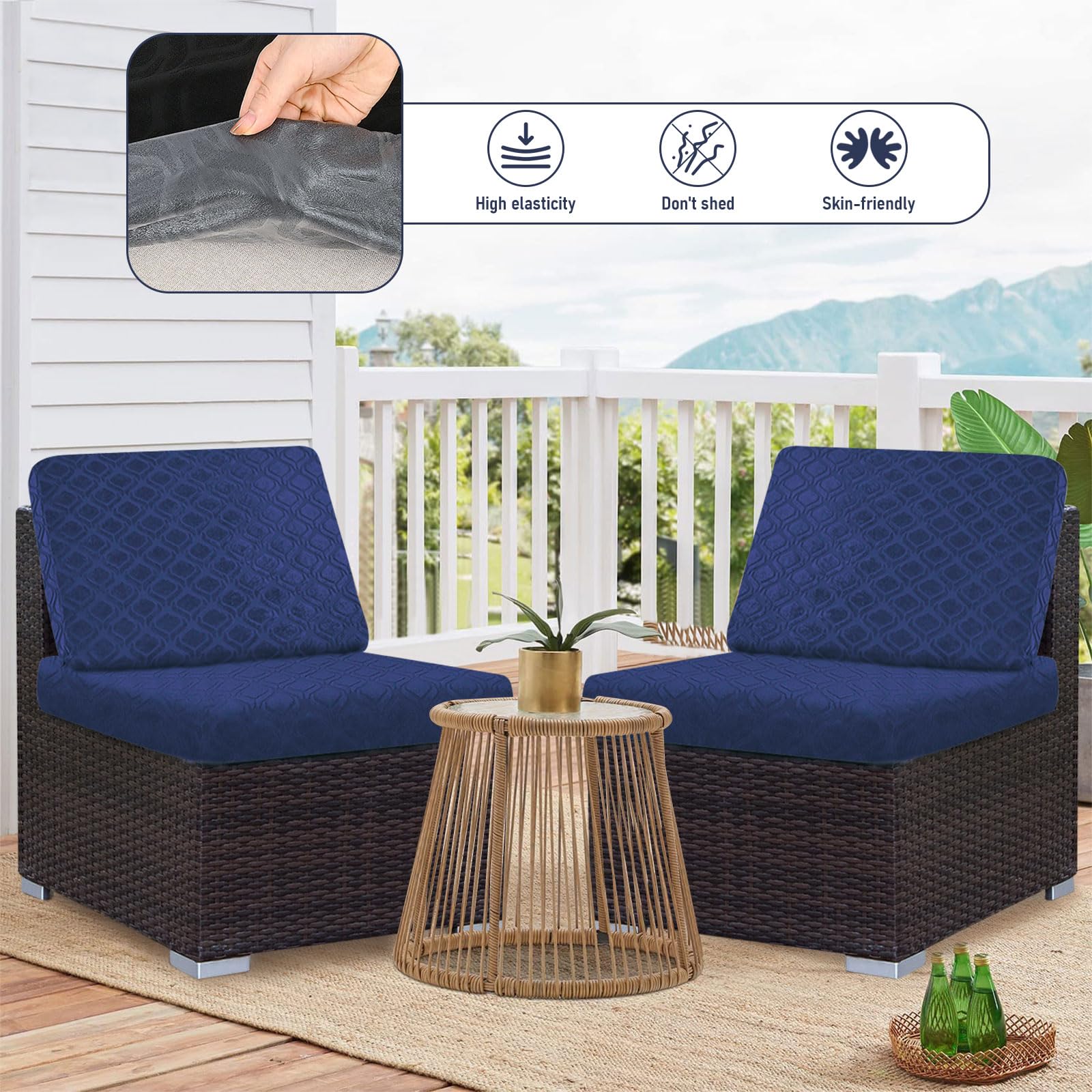 SHANNA Seat Cushion Sofa Cover: 2 Seater Waterproof Jacquard Couch Cushion Slipcovers Add Thick Patio Chair Cushion Pet Friendly Furniture Protector for Couch (Navy Blue) - Image 2