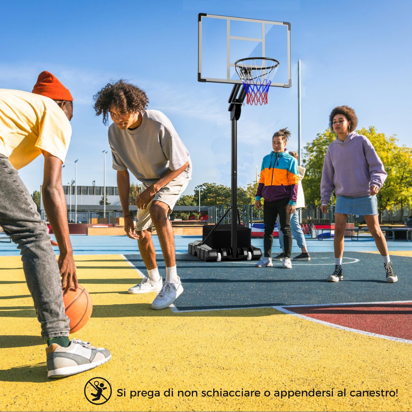 COSTWAY Canestro da Basket da Esterno per Adulti Professionale, Canestro da Basket Portatile e Regolabile 149-305 cm con Tabella Indistruttibile, 2 Ruote, Base Riempibile e Sacchetto di Pesi