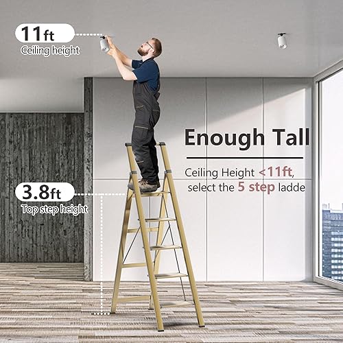 Miniatura 9 de Escalera de 3 escalones plegable portátil con pedal antideslizante, marco de aluminio ligero para mujeres, multiusos para el hogar y la cocina,