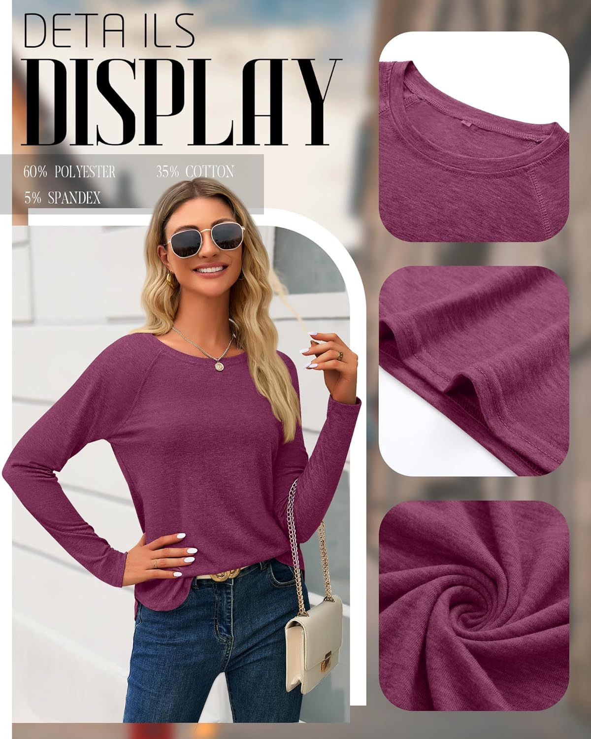 5 Pack Women's Long Sleeve T-Shirts Crew Neck Raglan Loose Fit Casual Shirts Side Split Curved Hem Tunic Tops - Image 4