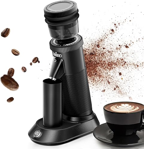 HIBREW Molinillo de espresso G5 de dosis única con rebaba cónica, taza dosificadora magnética, carcasa de metal, ajuste de doble velocidad, ajustes