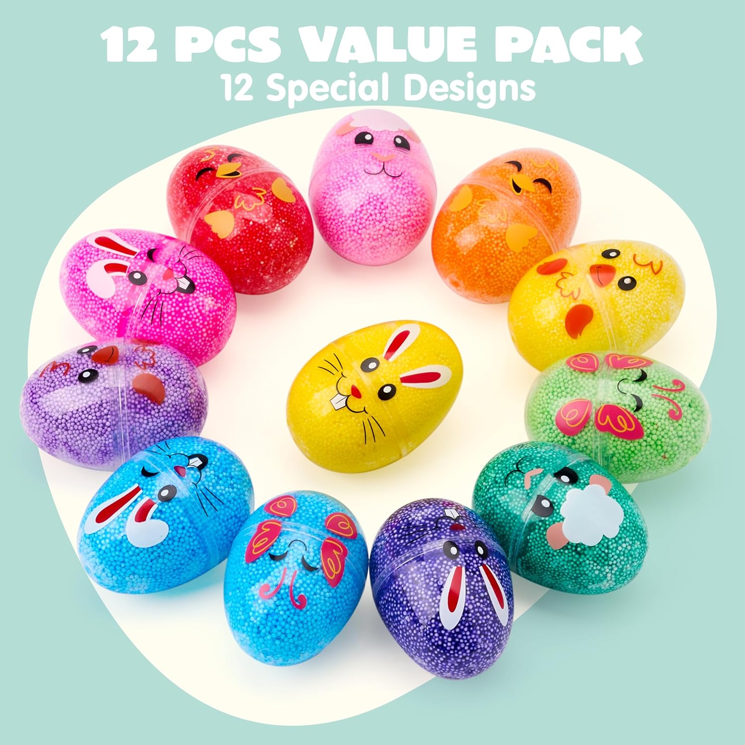 JOYIN 12 Pcs Easter Prefilled Eggs with Foam Squishy Toy, Cute Foam Stress Reliever Squishy Toy Fillers for Easter Egg Hunt, Basket Stuffer, Kids Party Favor, DIY Arts Crafts, Classroom Prize Supplies - Image 3