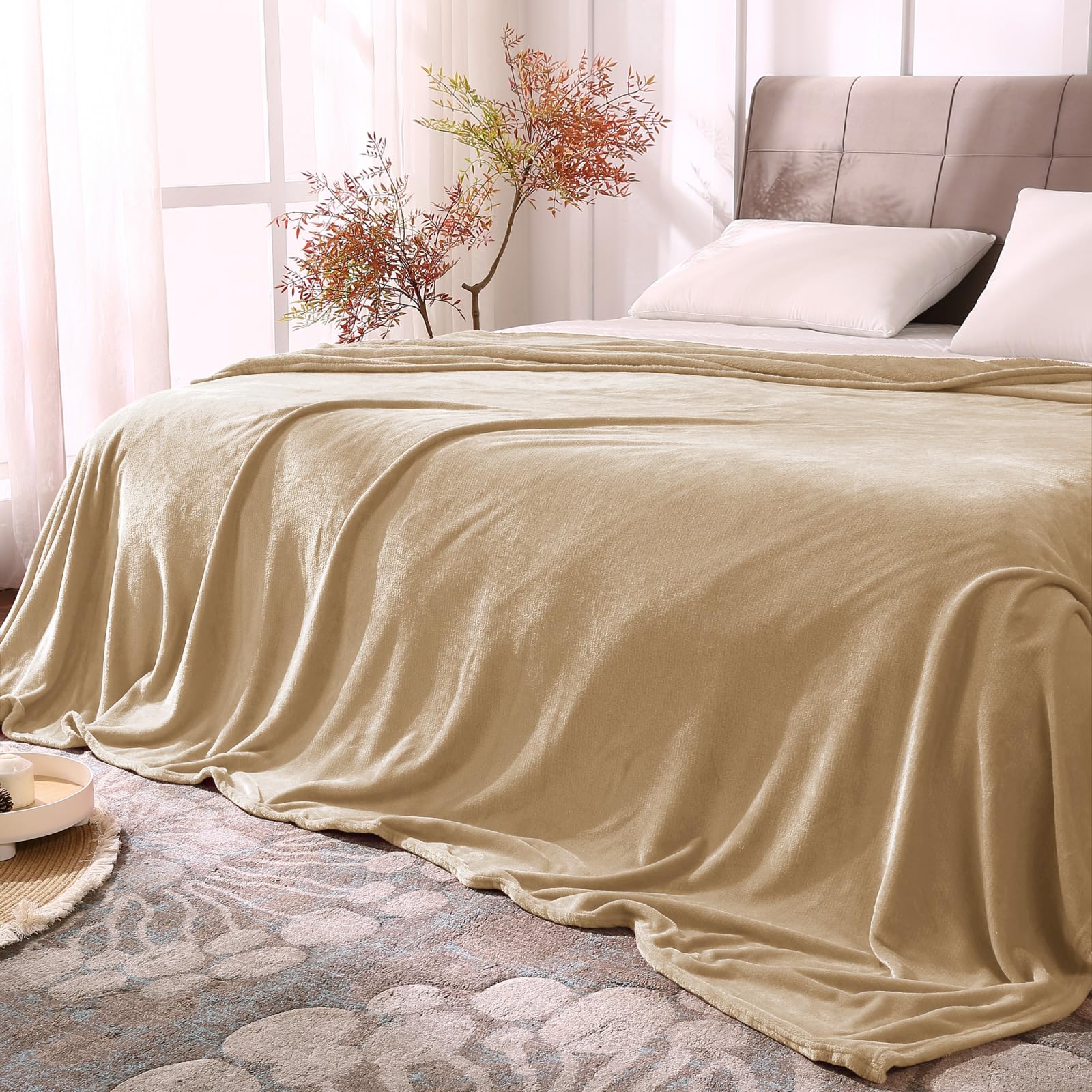 BEDELITE Fleece Blanket Soft Plush Queen Bed Blanket Light Camel 90"x90" | Ultra Soft Fleece, Plush Microfiber, Lightweight Warmth, All Season Comfort, Fade Resistant, Machine Washable,Perfect for Bed