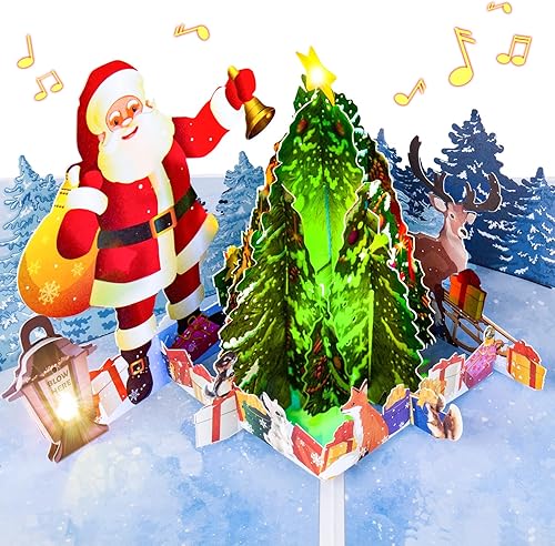 Miniatura 1 de Tarjetas de Navidad, música, luces y soplables, Pop-up 3D, tarjeta de felicitación de Navidad para mujeres, hombres, niños, mamá, papá, tarjeta de