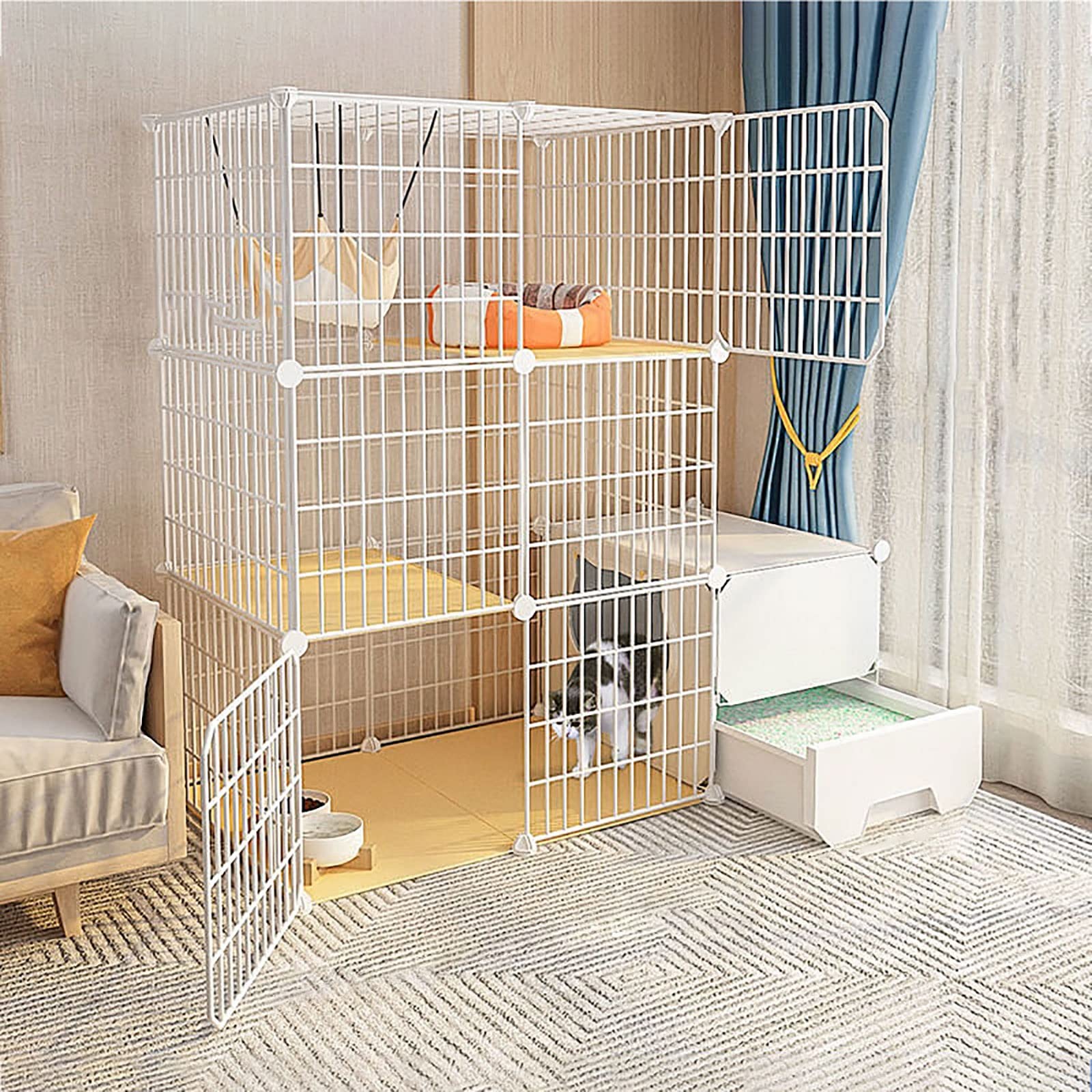 HJMMWT da Interno Recinto Balcone Cuccia Interni in Filo Metallico Staccabile furetti Gabbie porcellini d'India Gabbia Gatti - per Piccoli Animali,111x85x75cm
