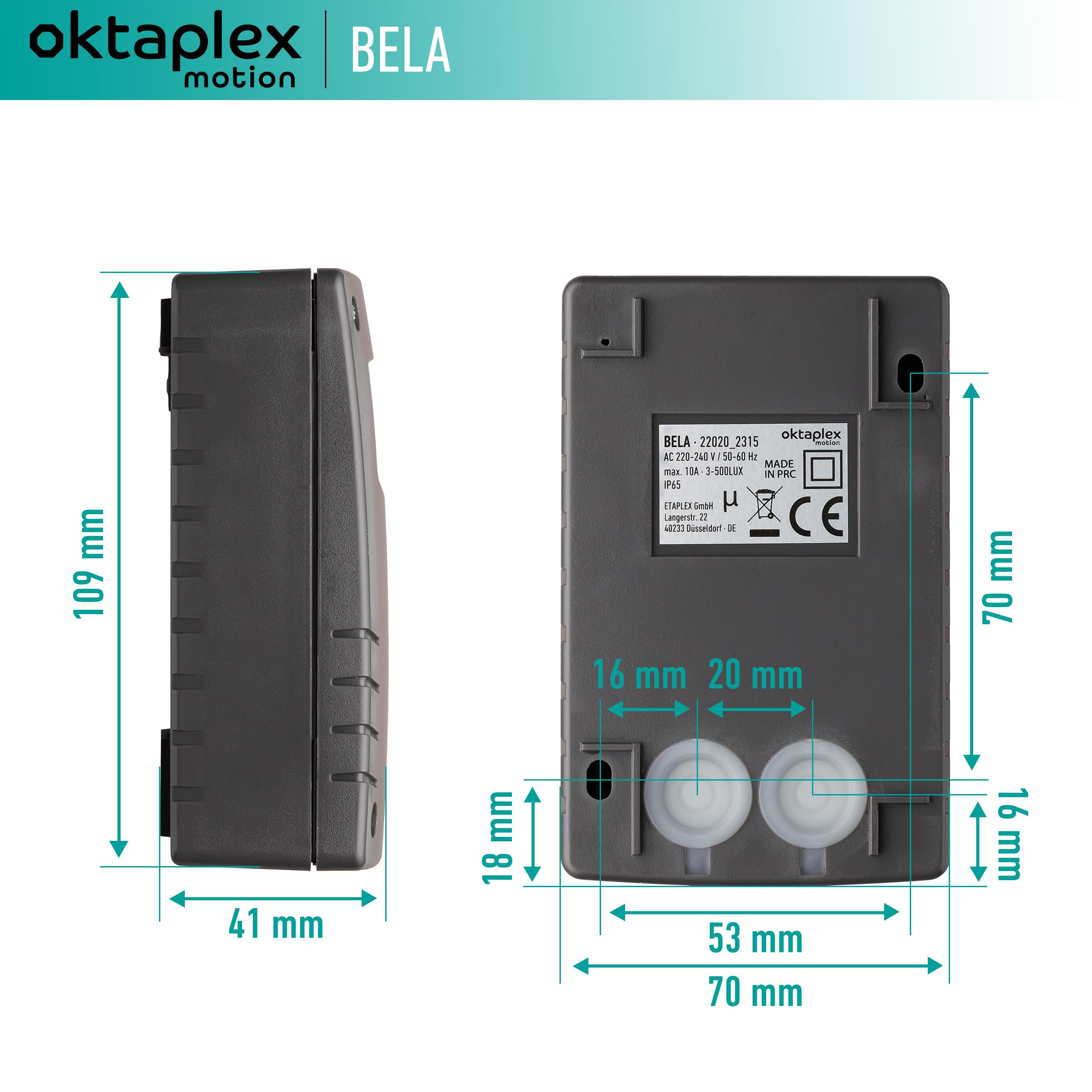 Oktaplex Bela Set 2 Interrupteur crépusculaire extérieur avec minuterie d'extinction IP65 230V anthracite capteur crépusculaire réglable
