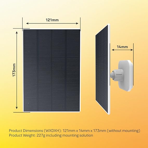 Yale - Solar Panel Şarj Cihazı - SV-SPC3W-1A-V1 | Yale Akıllı Dış Mekan Kamerası ile Uyumlu | Dış Mekan Kullanımı | Doğrudan gün ışığında 3W'a kadar güç | Kolay Montaj | 2m kablo | USB-C Konektör