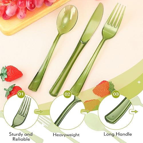 Miniatura 10 de Juego de cubiertos desechables de plástico de 150 piezas, 50 tenedores, 50 cuchillos, 50 cucharas para el hogar, oficina, escuela, fiesta, picnic,