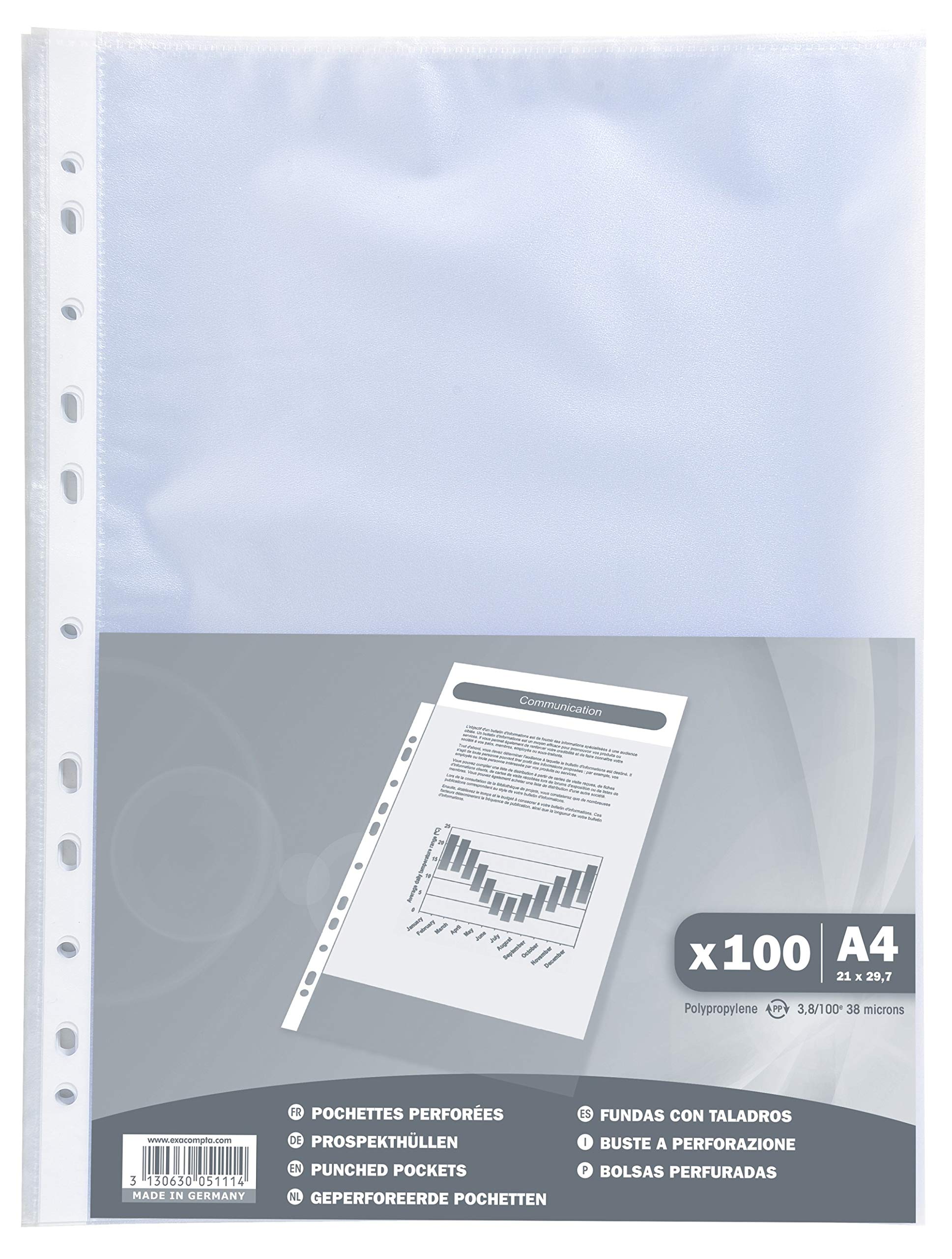 Exacompta Ref 5111E PP Punched Pockets Pack Of 100 Suitable A4 Document New
