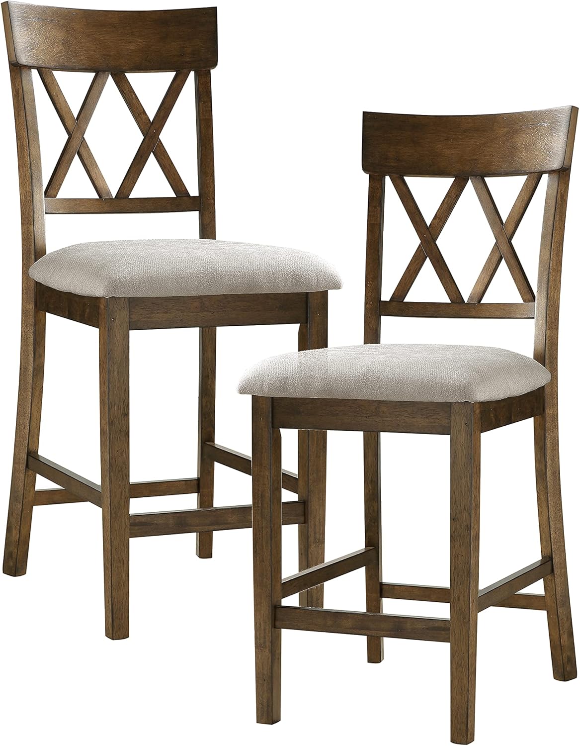 Lexicon Baronscourt Counter Stools Set of 2 - Upholstered Stool Padded Seat Height 25.5", Cross Back Counter Height Kitchen Chairs, Sturdy Solid Wood Frame, Footrest, Easy Assembly, Light Oak