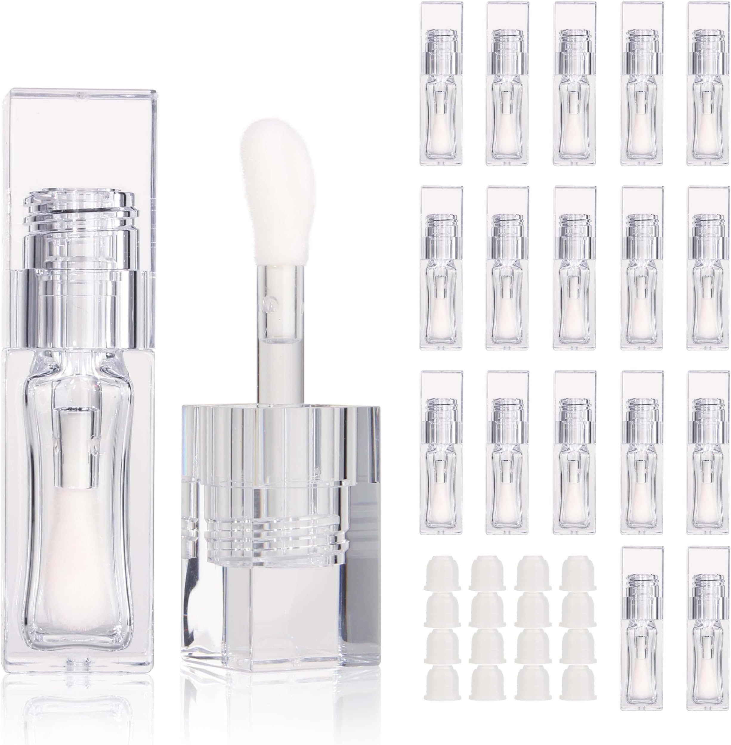 COSIDEA 18pcs Empty 6ml Square Clear PETG lip gloss tubes big deo foot wand lipgloss tube container for lip oil