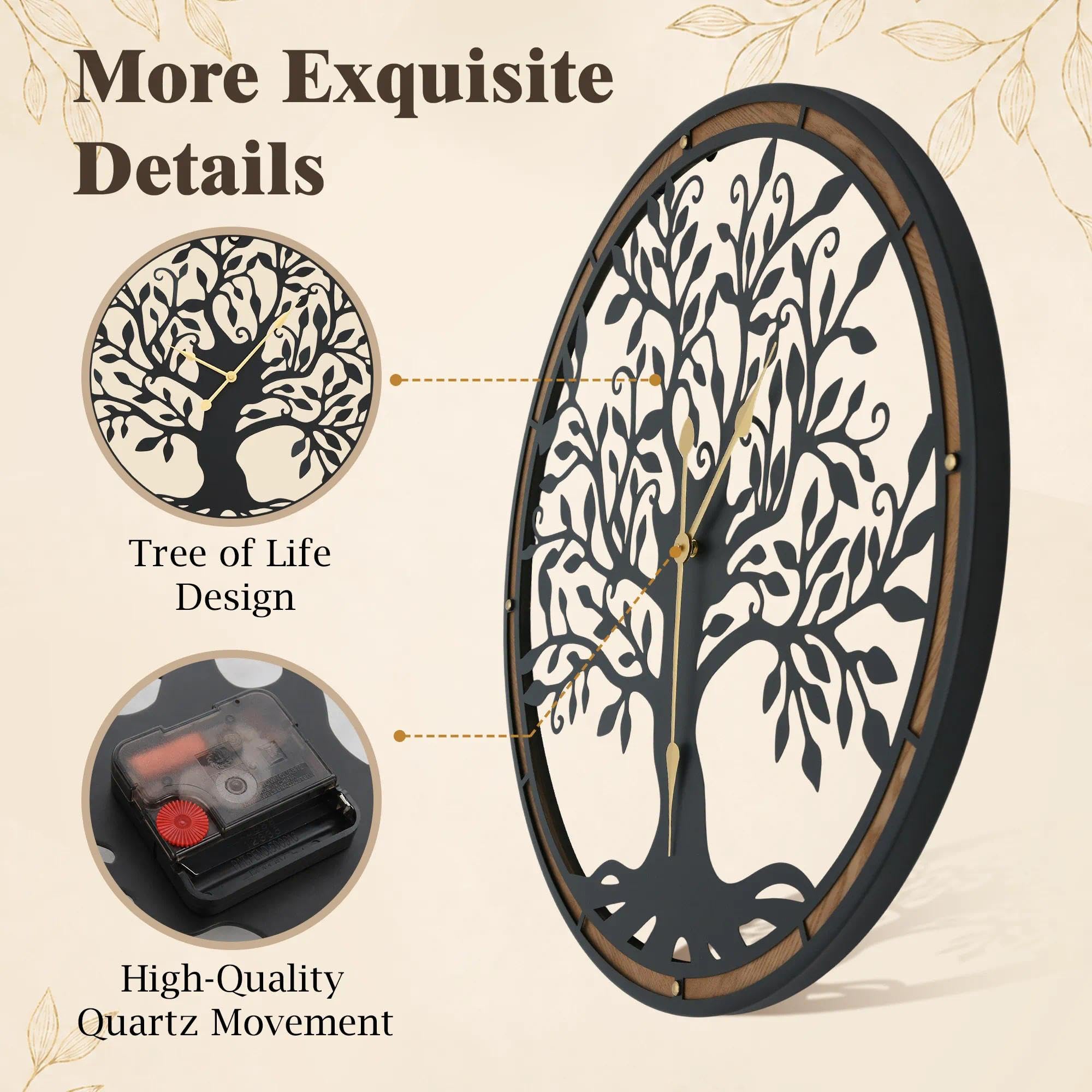 Micasso Grande orologio da parete decorativo: albero della vita da 68 cm