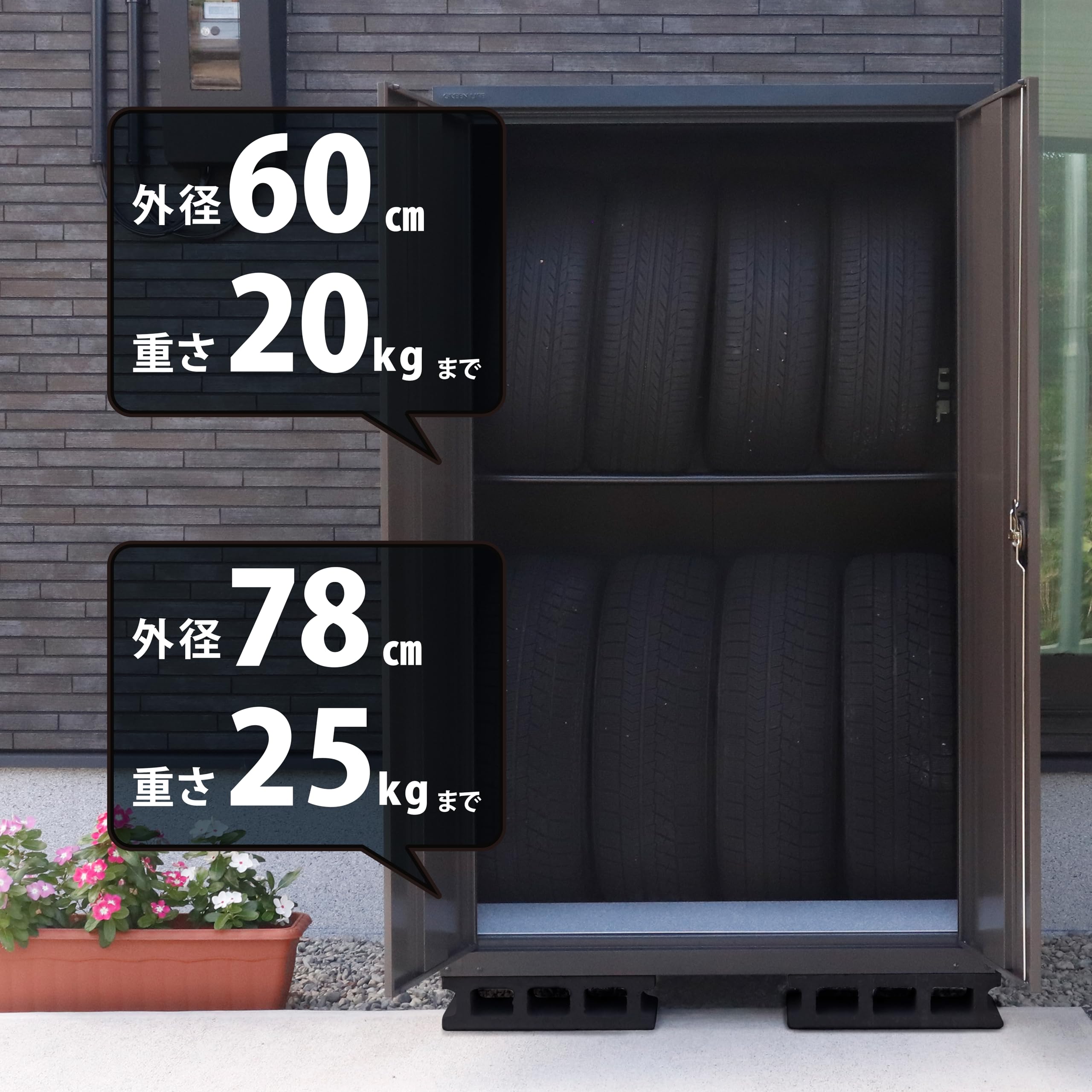 Amazon | グリーンライフ 物置 収納庫 屋外 大型【日本製】タイヤ8本