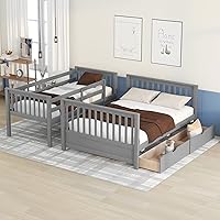 Vista 66 de Harper & Bright Designs Litera de tamaño matrimonial sobre matrimonial con 3 cajones, litera de madera maciza con almacenamiento y riel