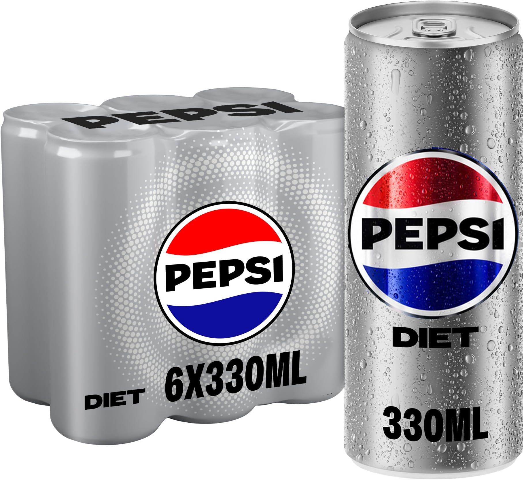 Diet Pepsi, carbonated soft drink, cans, 330 ml pack of 6