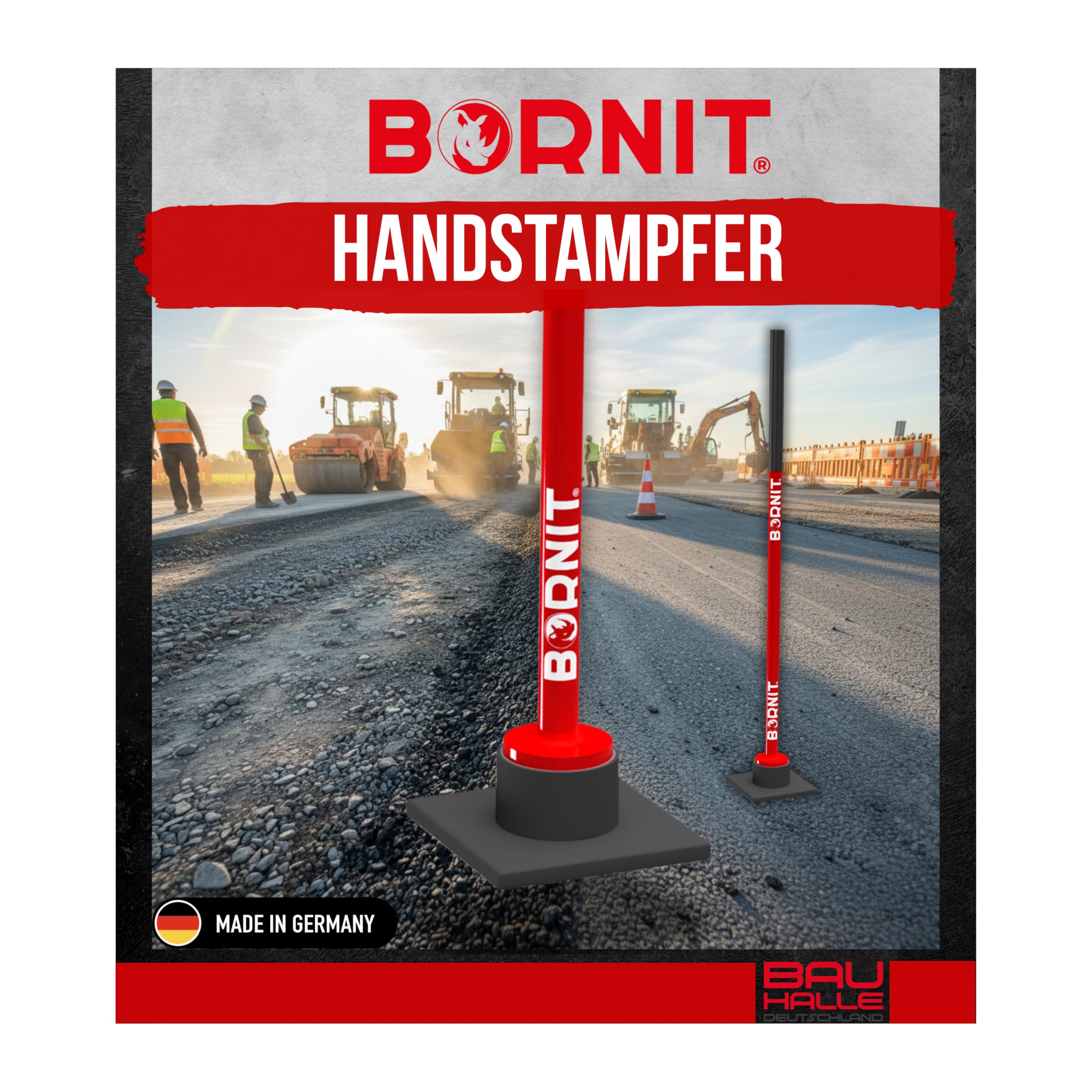BORNIT Handstampfer zum Verdichten Gelenkschonend [reißfeste Schweißnähte] 18x18cm 7,2kg Erdstampfer Bodenverdichter Gartengeräte Handramme Bodenstampfer Verdichter Handverdichter Werkzeuge Garten Bau