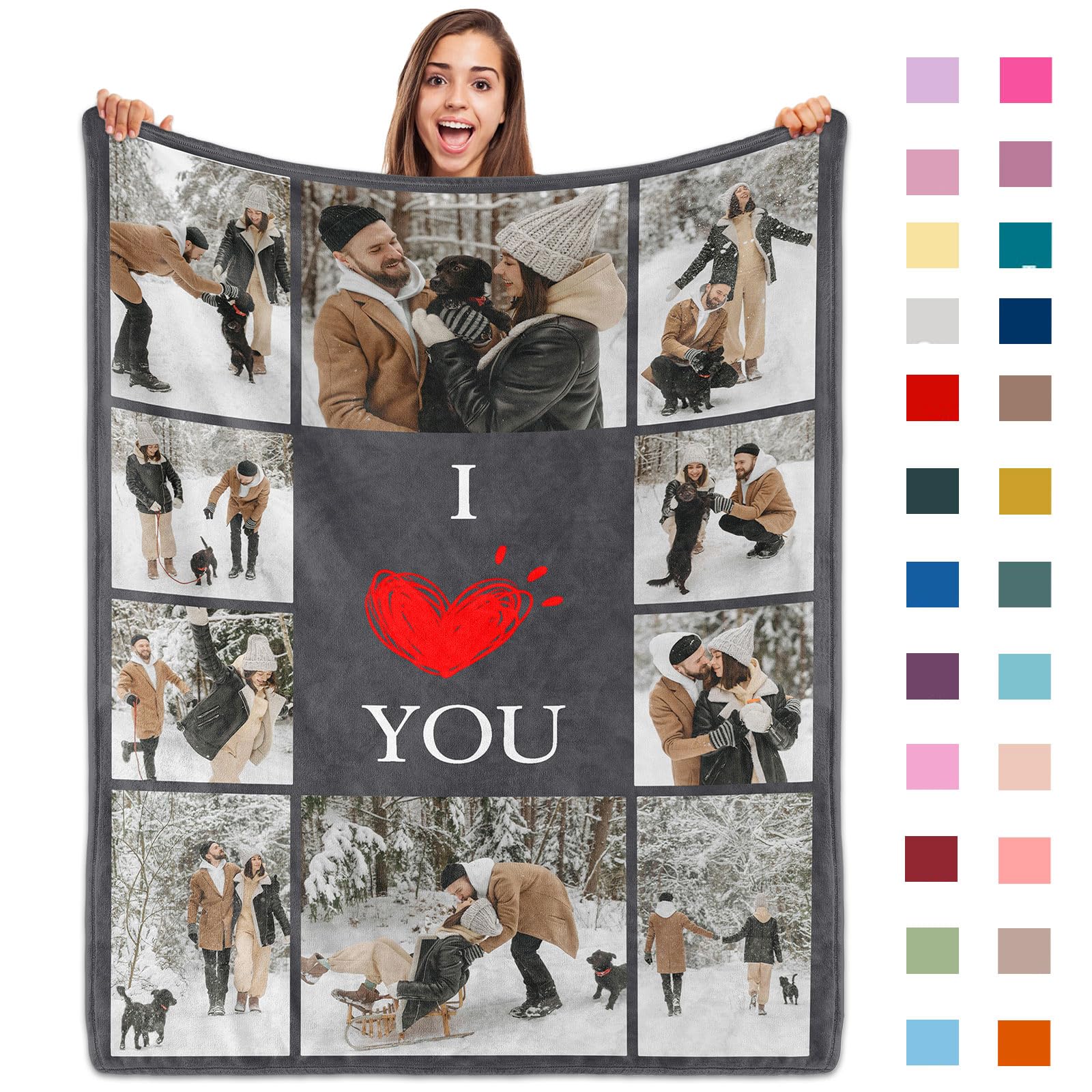ROHBVMN Personalised Blanket with Photos Text, Custom Blanket customised blanket adults Customized picture Blanket customisable blanket,for Girlfriend Boyfriend Wife Husband Day Gifts Photo Blanket