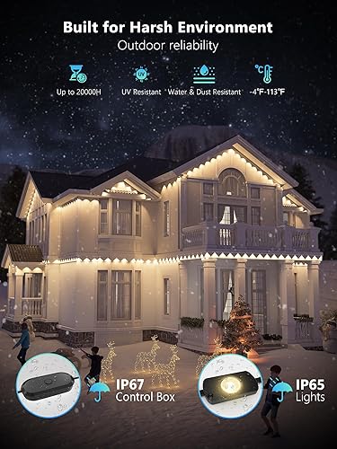 Miniatura 4 de Brizled 100 pies 60 LED RGB luces permanentes al aire libre alambre negro para alero garaje decoración patio