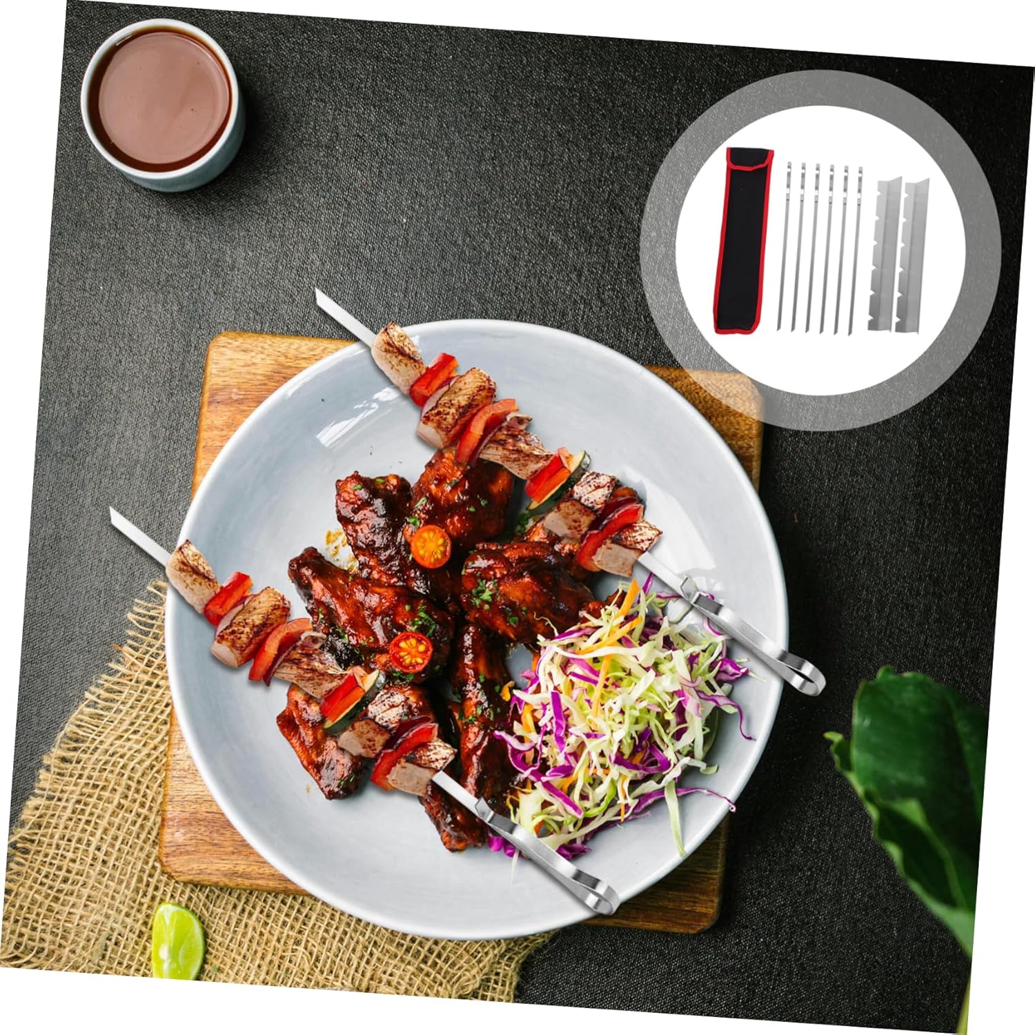 VICASKY 1set Portable Stainless Steel Barbecue Skewers for Grilling Reusable Kebab Skewer Kit Sticks for Outdoor Cooking and Threading